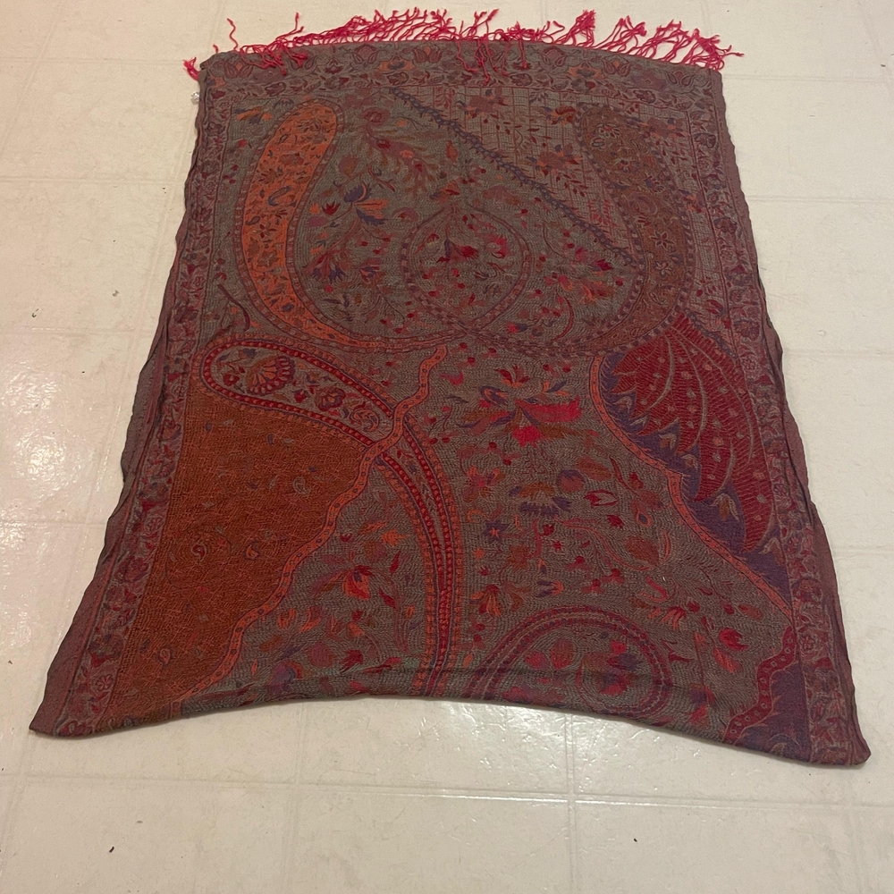 Colorful Paisley Patterned Silk Shawl